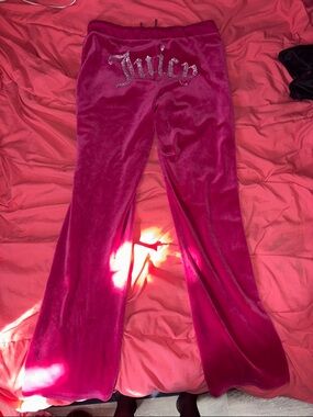 Juicy Couture Hot Pink Velour Pants with Rhinestone Logo